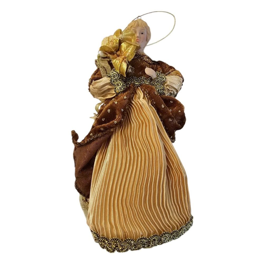 Vintage Christmas Tree Topper Angel Porcelain Ornament Gold and Bronze